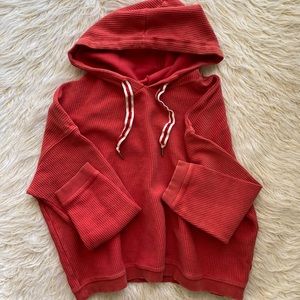 Aerie Red Ribbed Sweater Hoodie